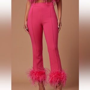 Fashion Nova Luxe - Anya Feathered Pant - Hot Pink